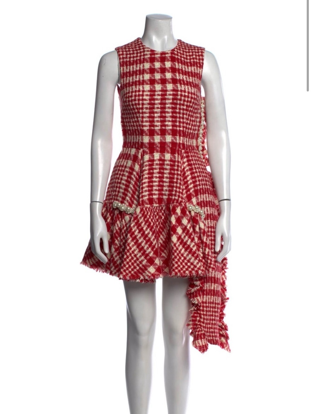 Simone Rocha Red Gingham Asymmetrical Ruffle Mini Dress - Picture 2 of 4